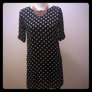 Everly navy and white polk-a-dot mini dress
